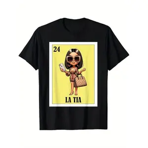 Funny Mexican La Tia Graphic T-Shirt - Aunt Fresa Version with Cartoon Character & Phone Design - Family Matching Gift for Holidays