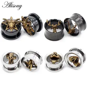 Alisouy 2pcs Stainless Steel Animal Design Star Elephant Snake Ear Tunnels Plugs Screw Ear Expander Gauges Body Piercing Jewelry