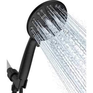 8-Setting Detachable Handheld Shower Head Bathroom Set - Includes 5ft Stainless Steel Hose and Brass Swivel Bracket (Matte Black)