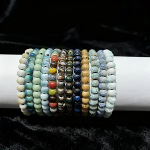 6MM Hand-Painted Glazed Ceramic Bead Bracelet Stretchy Colorful & Versatile Wrist Decor for Stylish Accessory Stackable Clay Beaded Bracelets Beaded Protective Bracelet