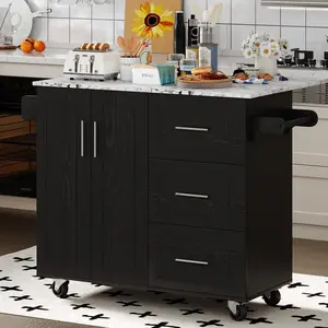 HOMBCK Kitchen Island with Storage on Wheels, Rolling Kitchen Island with Spice Rack & Towel Rack, Portable Island Table for Kitchen