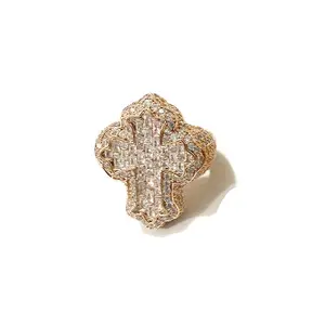 Cross Finger Ring Iced Out AAAAA Zircon Prong Setting Fashion Luxulry Men Hip Hop Jewelry for Gift