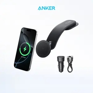 Anker Nano Wireless Car Charger, 360° Adjustable Magnetic Car Charger with Detachable Pad, 15W Qi2 Certified Fast Charging with Alloy Bracket, For iPhone 16/15/14/13/12 Series (Adapter Included)