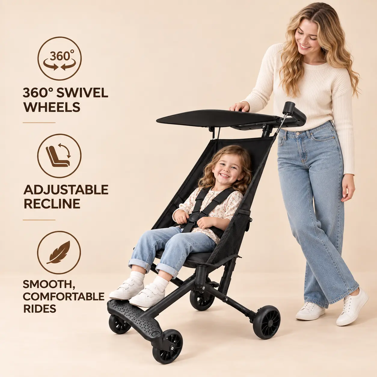 Baby & Toddler Lightweight Travel Stroller, 7.7 lb Ultra-Compact Pram with 1-Click Fold, 5-Point Safety Harness, Carry-On Friendly for Daily Use & Outdoor Walks