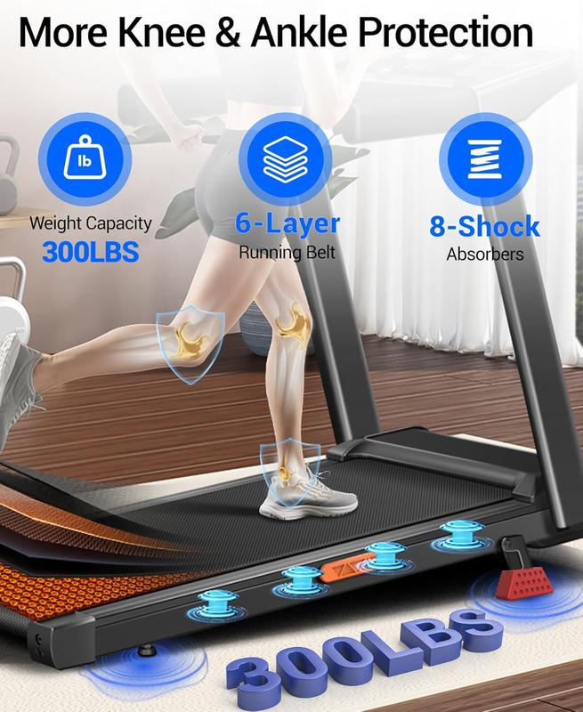 Incline Foldable Treadmill, 0.6-7MPH for Home 3.0HP Treadmills Screens Display Portable Walking Pad with Handle 300 LBS Capacity