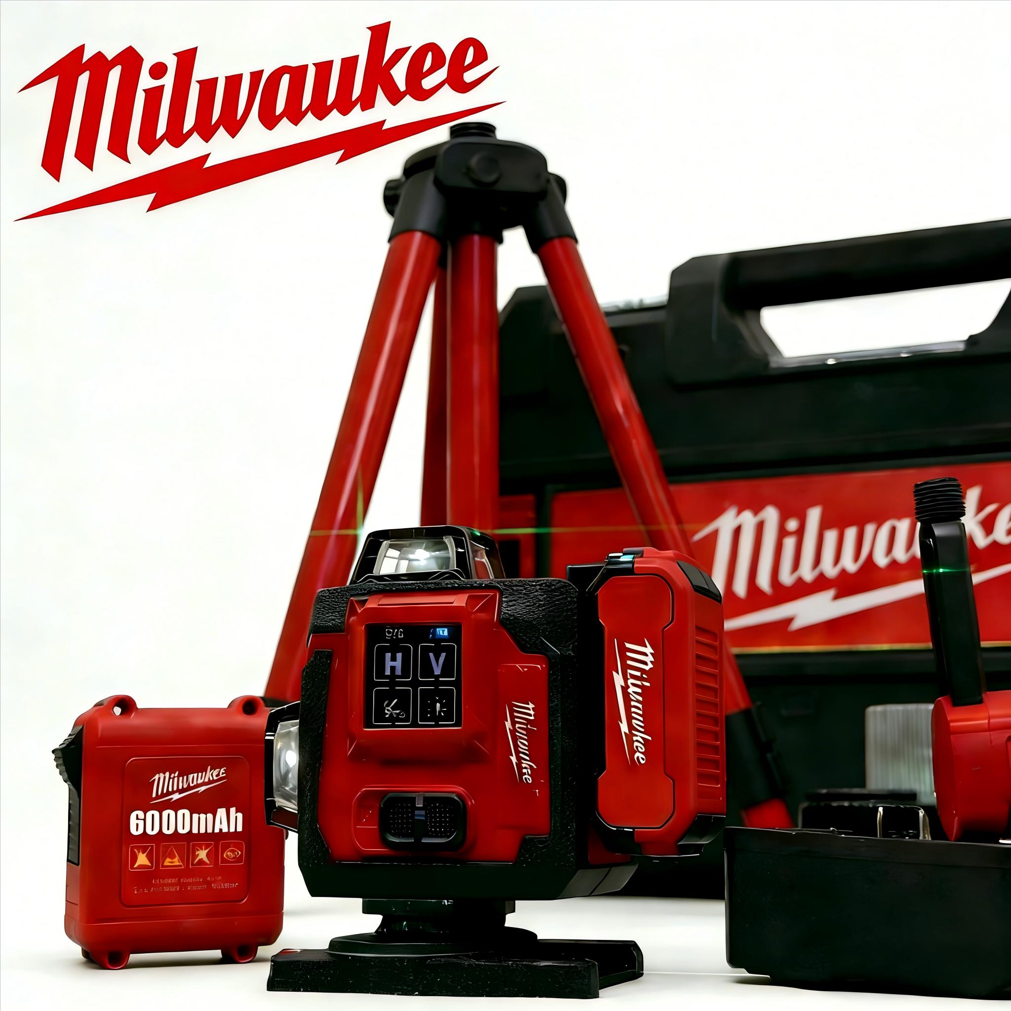 Milwaukee 16-Line Green Laser Level Self-Leveling Tool Kit with 6000mAh Rechargeable Battery - 360° Horizontal and Vertical Cross Projection for Construction, Remodeling and Site Layout