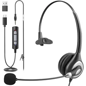 USB Headset with Microphone for PC,  Laptop Headset with Noise Cancelling Mic in-line Control for  Office Online Class Zoom (Type C+3.5mm+USB)