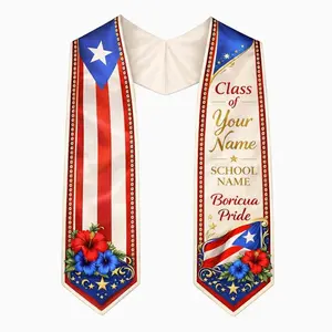 Custom Puerto Rican Graduation Stole 2026, Puerto Rican Flag Sash, Boricua Flag Grad Stole, Personalized Name School Stole, Latino Grad Gift