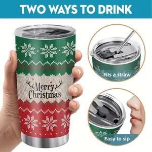 20oz Vacuum Insulated Tumbler with Double-Wall Thermal Cup Spill-Proof Lid Christmas Snowflake  Nordic design in Green/Red/White/ Keeps Drinks Hot/Cold for Hours Ideal Holiday Office Travel Mug Perfect Christmas Gift Drinkware Flasks