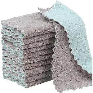 11Pack Kitchen Dish Cloths, Reusable Dish Towels, Nonstick Oil Washable Fast Drying, Super Absorbent Coral Velvet ing Cloths for Mom from Daughter Son(Green-grey10 x 6")