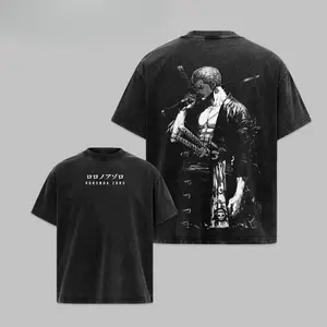 One Piece Zoro Black White Edition Vintage Unisex Oversize Anime Manga Acid Washed Tee Graphic Tee Anime Merch Fan Clothes Outfits For Men Anime Collectors Item Anime Gift