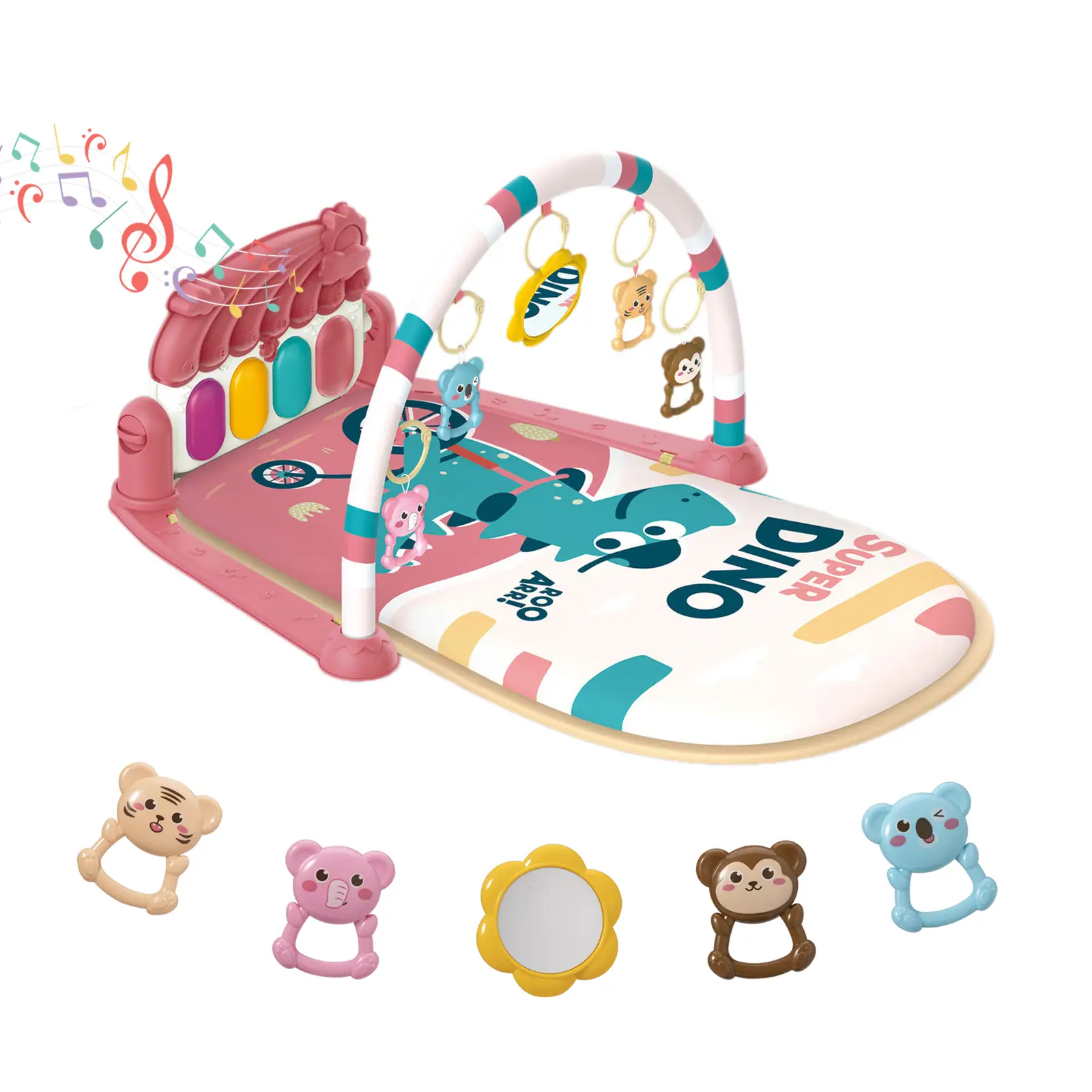 Baby Play Mat Baby Gym, Piano Tummy Time Baby Activity Gym Mat with 5 Infant Learning Sensory Baby Toys, Music and Lights Boy & Girl Gifts for Newbor