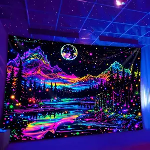 2D Flat BLACKLIGHT Tapestry, Neon Mountain Landscape Design, Suitable For Decorating Youth Bedrooms, Dorms, Living Rooms, Outdoor Spaces, And Rvs. Computer Room Decor, Festive And Party Decor, VALENTINE'S DAY Decor