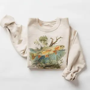 Vintage Cutthroat Trout Underwater Scene Sweatshirt - Fly Fishing Gift - River Trout Fish Habitat Outfit