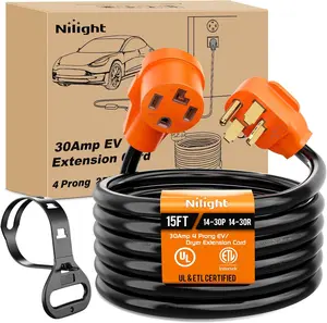 "Nilight 15FT EV Dryer Extension Cord 4 Prong 30 Amp NEMA 14-30P 14-30R Old Cable Heavy Duty 10 Gauge Pure Copper Wire UL Listed 125/250V for Level 2 Using Visit the Nilight Store"