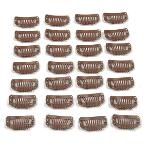 20 count Metal Snap Clips for Hair Extensions DIY Clip in on Hair Extension Wigs 9  32mm 1.2g/pc Black Brown Beige Color (Light Brown)