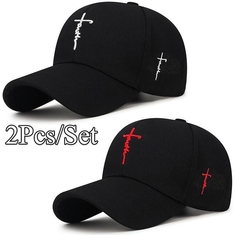 2-Piece Black and White Baseball Cap Set with Cross Embroidery, Breathable Duckbill Design, Unisex Outdoor Sports Hat for Daily Wear and Fashion Styling