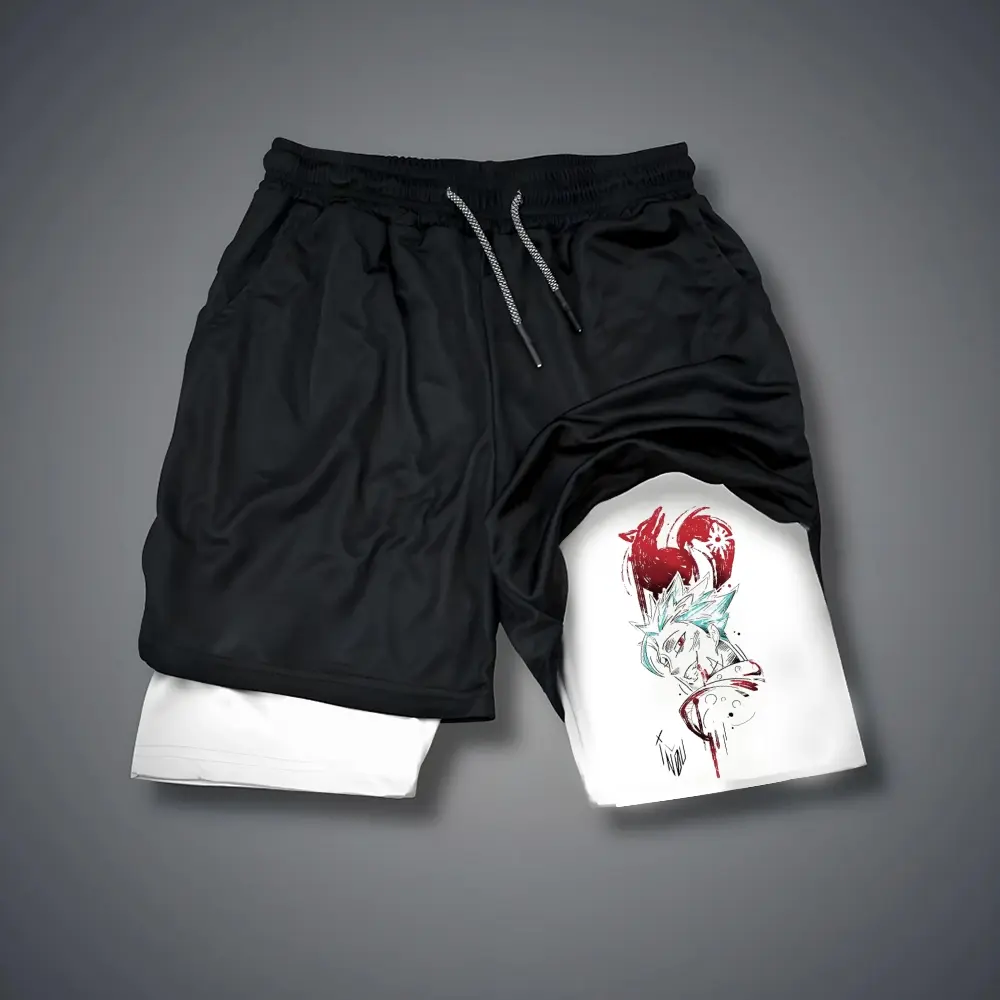 The Seven Deadly Sins Double-Layer Sports Shorts Graphic Shorts Black Shorts Camo Shorts Streetwear Shorts Men Outfits Men Short Shorts Vacation Outfits Shorts