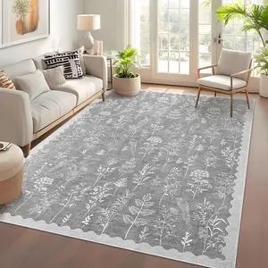 Plant Print Rug Vintage Non-slip Rug Washable Area Rug Low Pile No Linting for Bedroom Dining Room Office