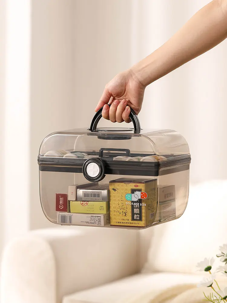 Dustproof Lockable Storage Organizer Bin, Portable Clear Makeup Organizer Case & Household Medicine Cabinet, Airtight Cosmetic Storage Box for Skincare, Pills, Medical Supplie