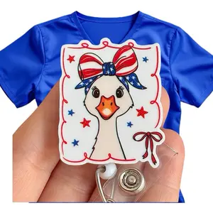Glitter My Badge Silly goose Red White and Blue badge reel for nurse and hospital workers. Badge clip Badge pull - Retractable swivel clip with a 360 rotation. Great gift for coworker. Healthcare
