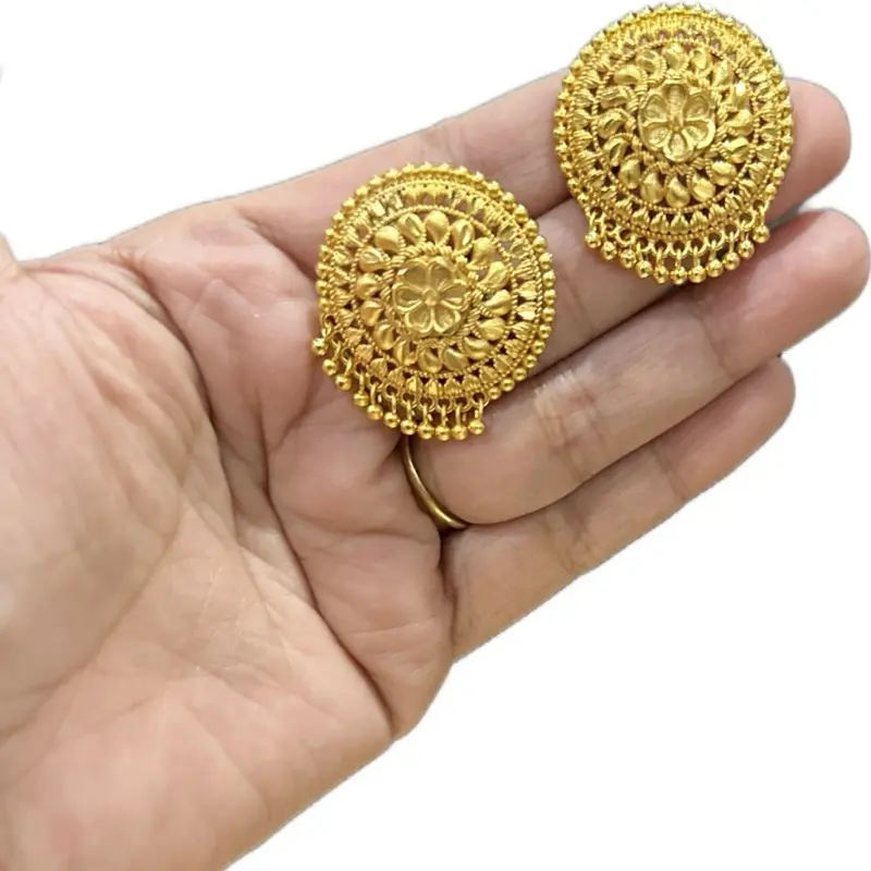 Traditional Gold Plated Circular Stud Statement Earrings - Handcrafted, Intricate Design, Versatile Earrings, Ideal for Special Occasions, Studs Earrings