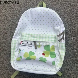 Japanese School Backpack Lucky Clover Print Bag Large Capacity Mochila Student Canvas Bags for Woman Portable Travel Sac Femme