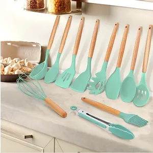22pcs Cooking Utensil Set Silicone with Holder Heat Resist Wooden Handle Kitchen