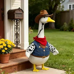 Adorable Farm Worker for Porch Ducks, Includes Workwear and Straw Hat, Perfect Garden Duck Statue and Yard Decor