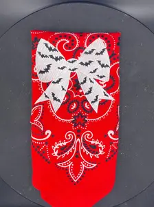 Bat Bow Bandana – Red with Black and White Texas Paisley