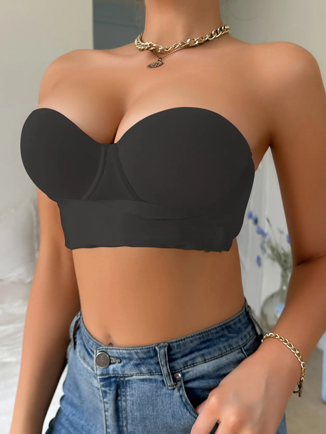 Women's Cross-Back Strapless Lift-Up Bustier Bra Underwire Gathering Bra Elegant and comfortable lined women's lingerie suitable for all seasons, perfect for pairing with evening gowns Fit Criss Cross Bra Fitted Bra