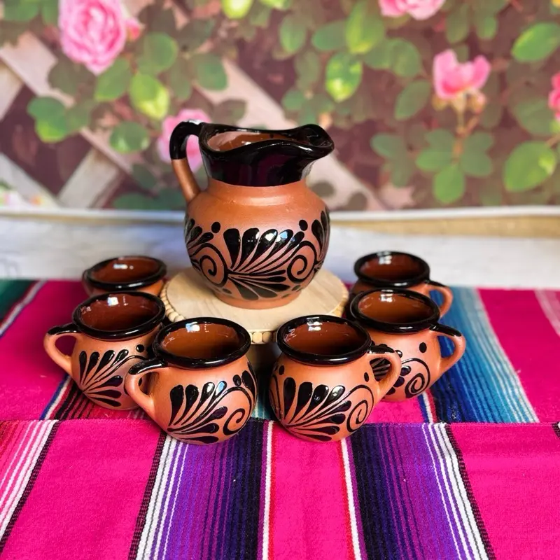 Engove Milk Jug Set Relieve Color negro con terracota Cielito Lindo Handcrafted Ceramic Drinkware for Hom... Tea