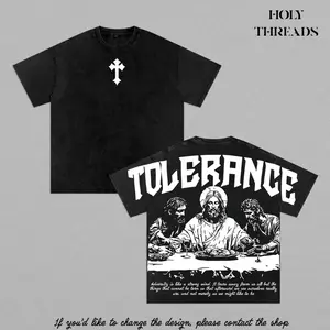 Holy Threads The Last Supper - Jesus - Tolerance Vintage Oversize T-Shirt Washed , Last Supper Christian Streetwear, Gothic Heavyweight Faith Graphic Outfit, Religious Gift for Men Women