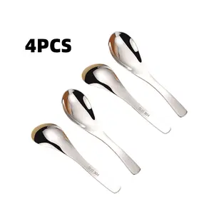 4-Piece Set 304 Stainless Steel Earl Soup Spoon, Thick Baby Soup Spoon, Court Round Spoon with Long Handle, Suitable for Home and Hotel Use