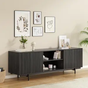 Mid Century Modern TV Stand for TVs Up to 75" Farmhouse Fluted Design Retro Wood Storage Shelf 160cm Length