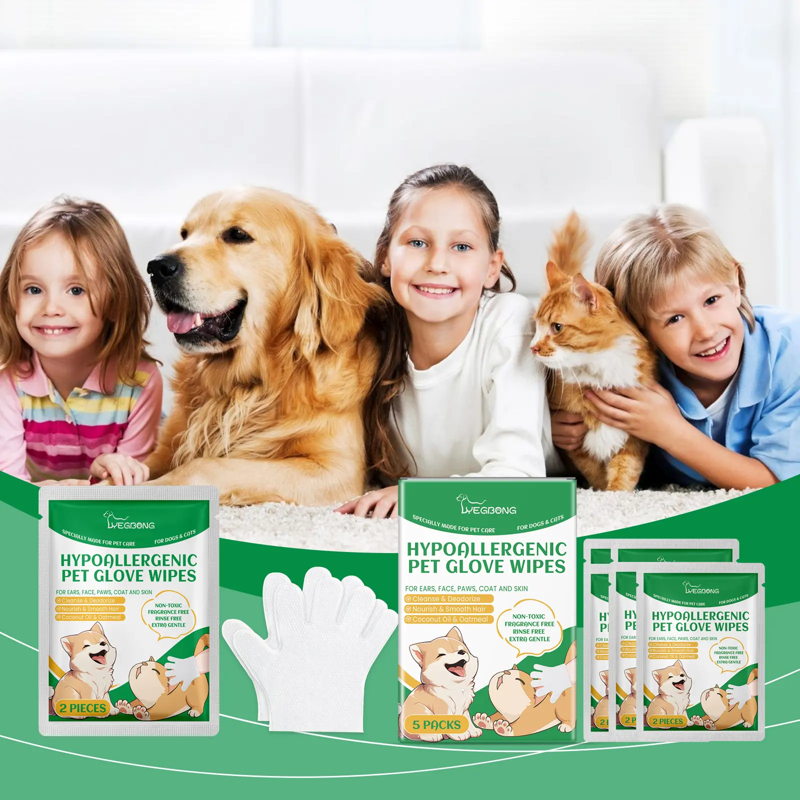 Disposable Pet Wipe Gloves for Dogs & Cats, Gentle Grooming Tool for Hair & Skin Care, No-Rinse Pet Bathing Solution