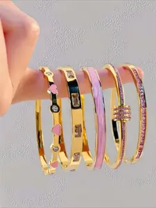 Elegant Fashion Rhinestone Decor Bangles Set, Stainless Steel Fashionable Eternal Lightweight Rhinestone Decorated Bangle, Very Suitable for Parties, Gatherings and Birthday Gifts, Trendy Stack Bangle, Stackable Bracelet