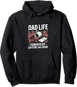 Dad Life Powered By Caffeine and Chaos Funny Parent Dad Fath Pullover Hoodie - Diegoort Shop 20B0F83HTNF2