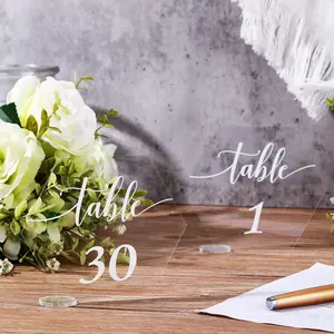 30 count  Table Numbers 1-30 for Wedding Reception Clear Table Number Signs 1-30 with Stand Hexagonal Rectangle for Wedding Event Party Restaurant