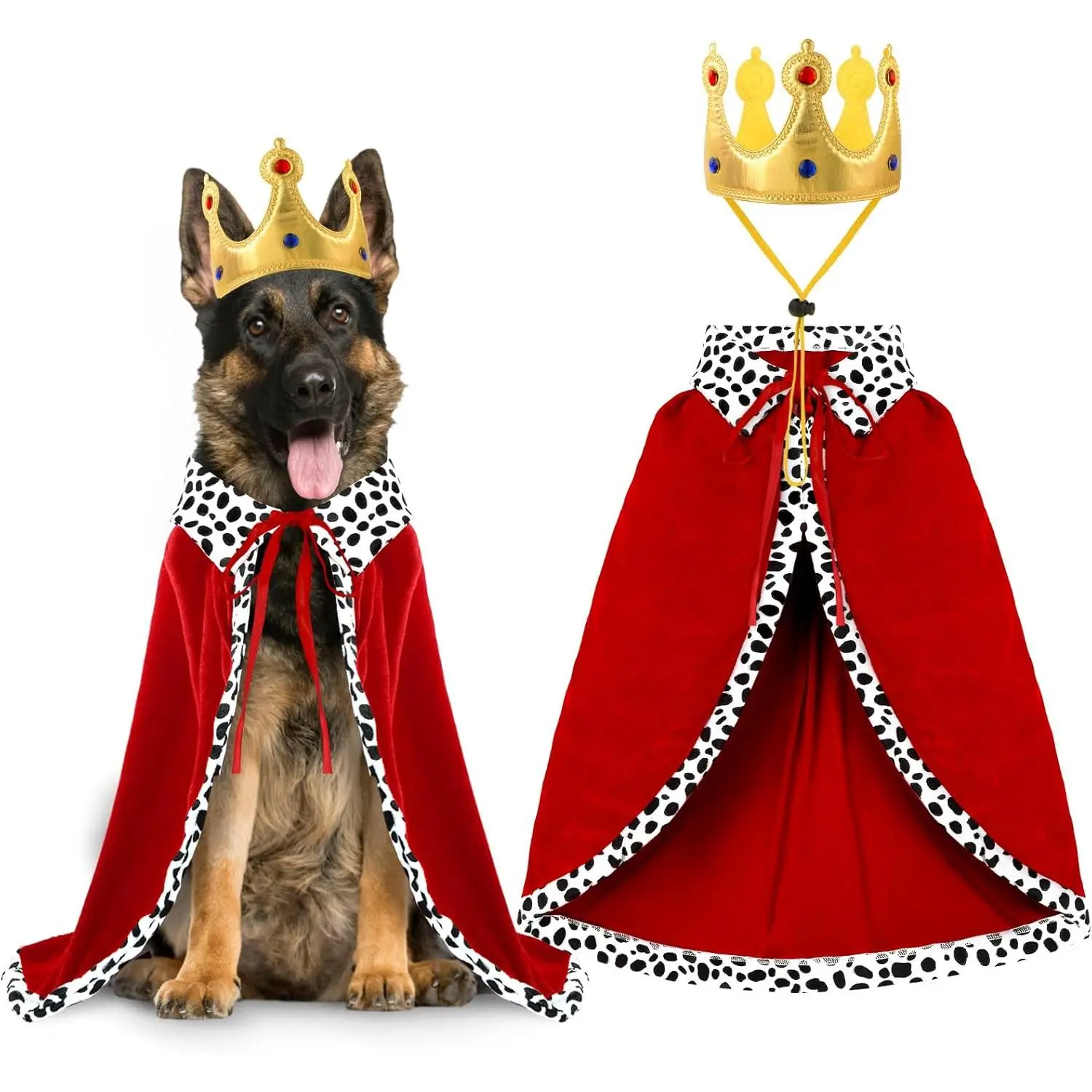 Halloween Dog King Cloak Costume,Cute Funny Halloween Dog King Cape with Crown Adjustable Pet King Cloak for Large Dogs Cats Cosplay Party Supplies Accessories (L)