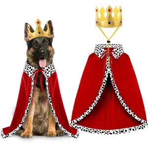 Halloween Dog King Cloak Costume,Cute Funny Halloween Dog King Cape with Crown Adjustable Pet King Cloak for Large Dogs Cats Cosplay Party Supplies Accessories (L)
