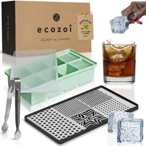 Ecozoi Stainless Steel Ice Cube Stamp Tray, with Silicone Ice Cube Tray and Tongs