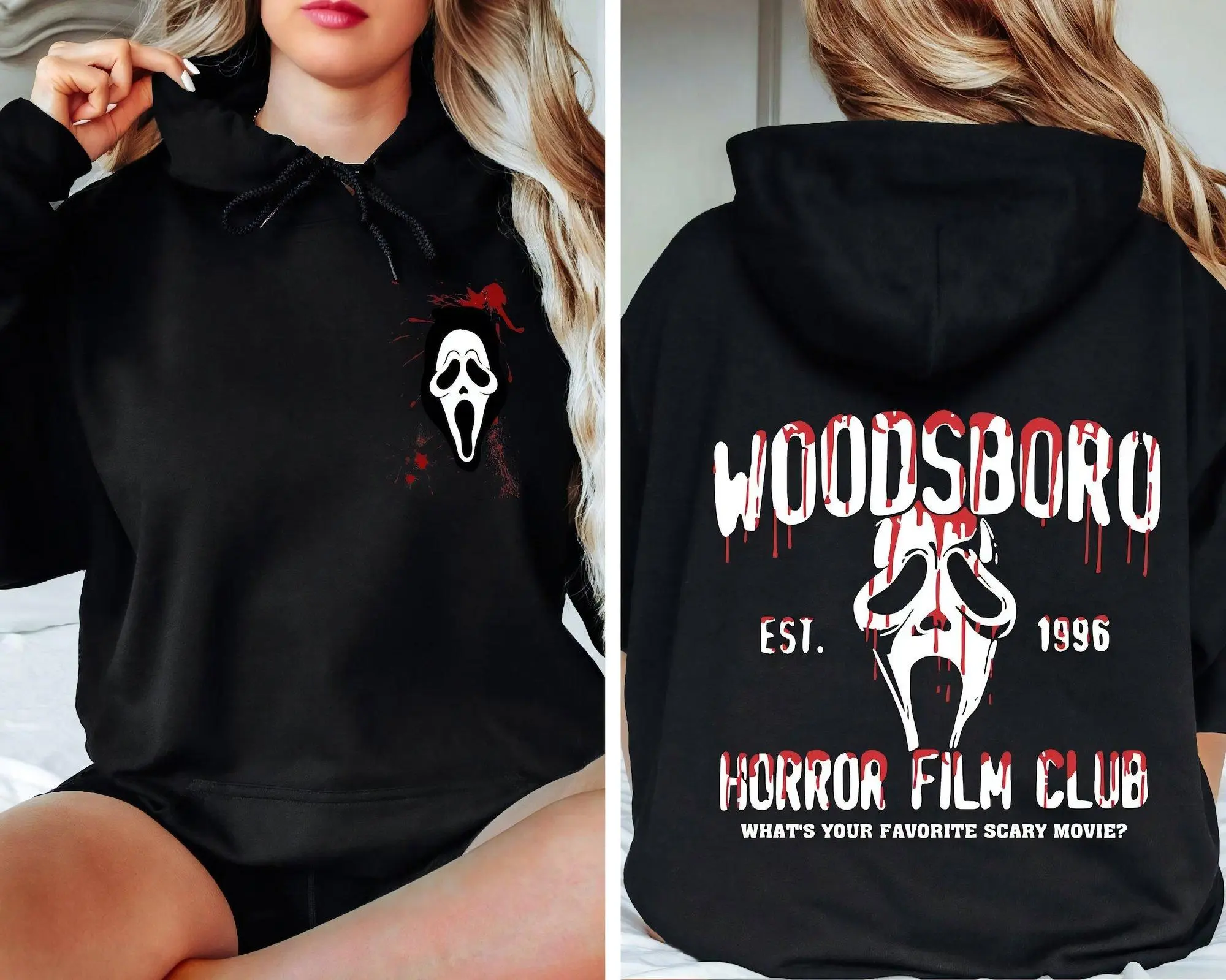 Horror Film Club Hoodie - 2 Sided Design - Scream Ghost - Horror Film Fans
