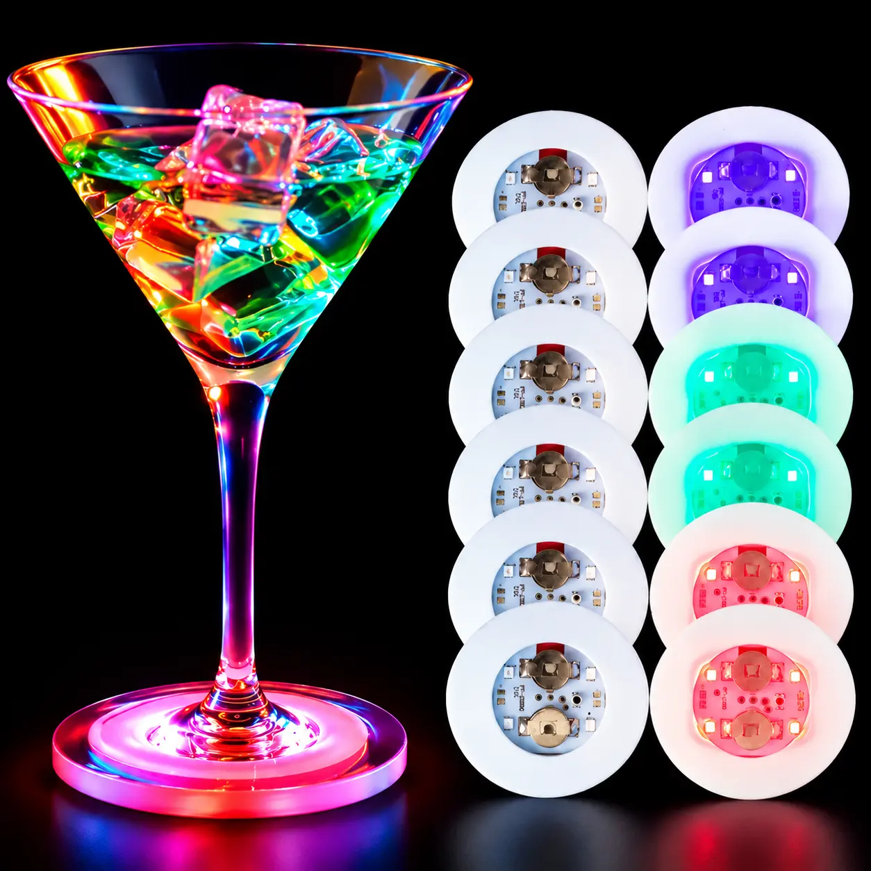 6/10/20/40 Pcs LED Sticker Coasters with colored lights - Party-ready Light Strobe Coaster Tray, Decorative Glow-in-the-Dark Home & Festive Supplies, Funny Gift for Bachelorette Parties, Birthdays