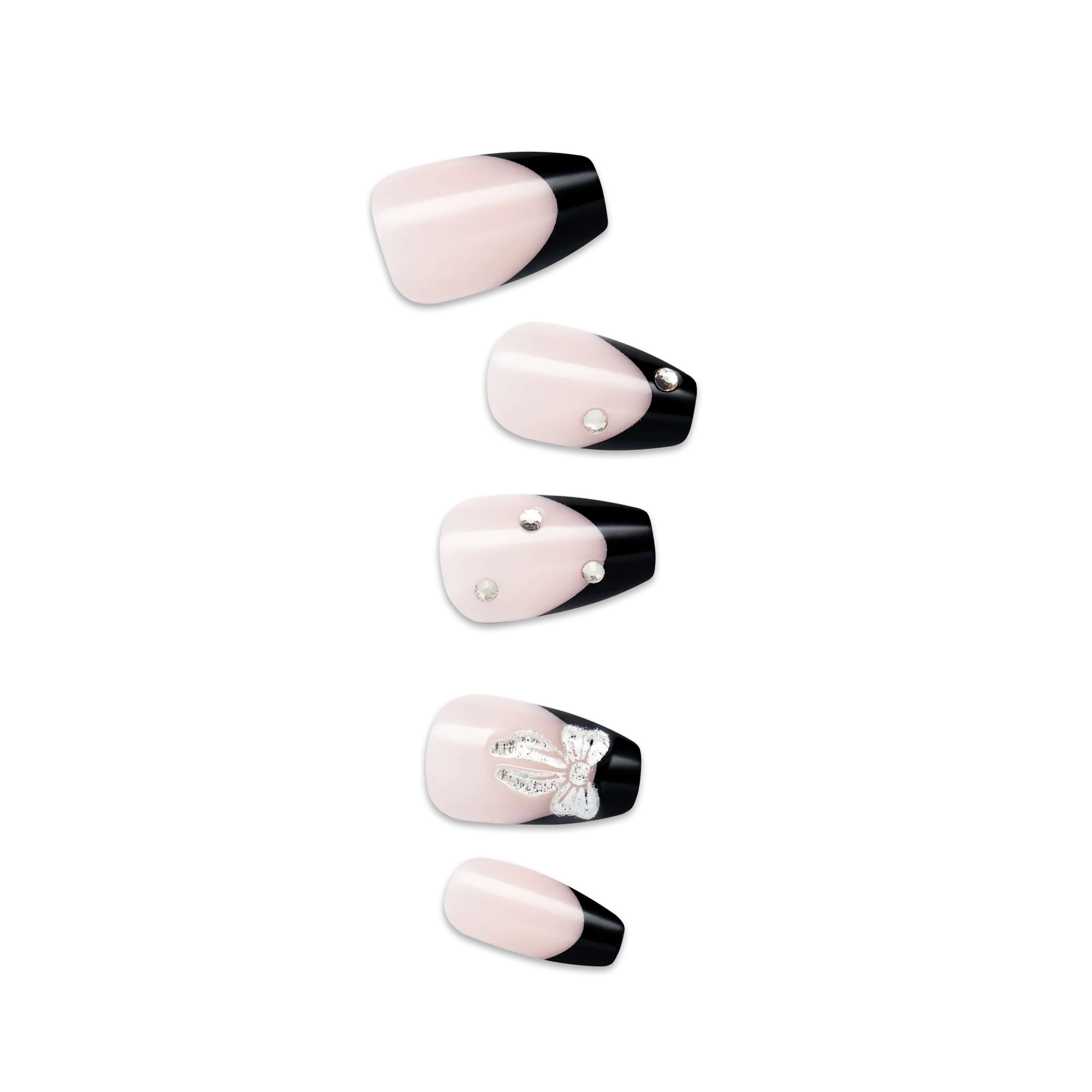Impress Design No Glue Fake Press On Nails - By The River | 3D & Jewel French, Black, Medium, Coffin, Manicure Impress Design No Glue Fake Press On Nails - By The River | 3D & Jewel French, Black, Medium, Coffin, Manicure