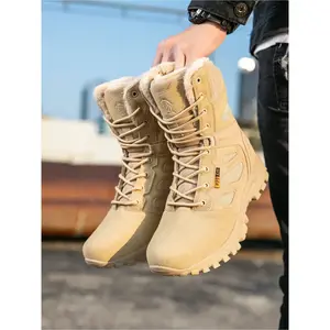 2025 Men's fleece and thickened snow boots, winter warm and comfortable outdoor hiking boots, fashionable anti-slip and wear-resistant training and combat boots