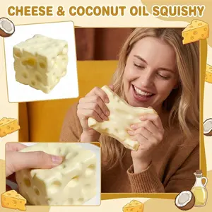 Yellow Cheese Miniature Model Squishy Toy, Soft Squeeze Stress Relief Fidget Toy, Novelty Food Theme Cheese Cube for Adults, Party & Birthday Gift