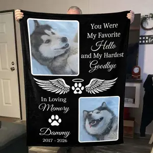 Custom Pet Photo Memorial Blanket – 2 Picture Sympathy Throw for Dog & Cat Lovers