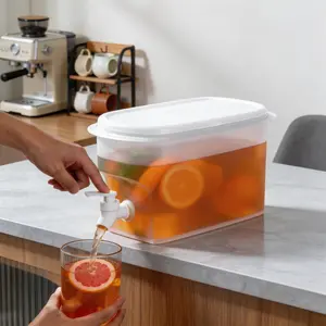 Cold Beverage Dispenser with Faucet, Fridge Drink Container with Lid, Large Capacity Juice Storage Box