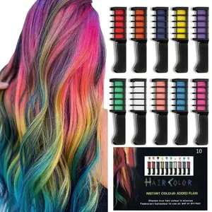10 Color Hair Chalk Comb, Temporary Washable Hair Dye, Birthday Gift Halloween Christmas, Millennium Bug Hair Chalk Comb, Integrated Dye Comb, Hair Coloring Products